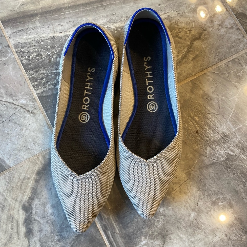 Rothys The Point Flax Birdseye Light Gray Flats Size 10